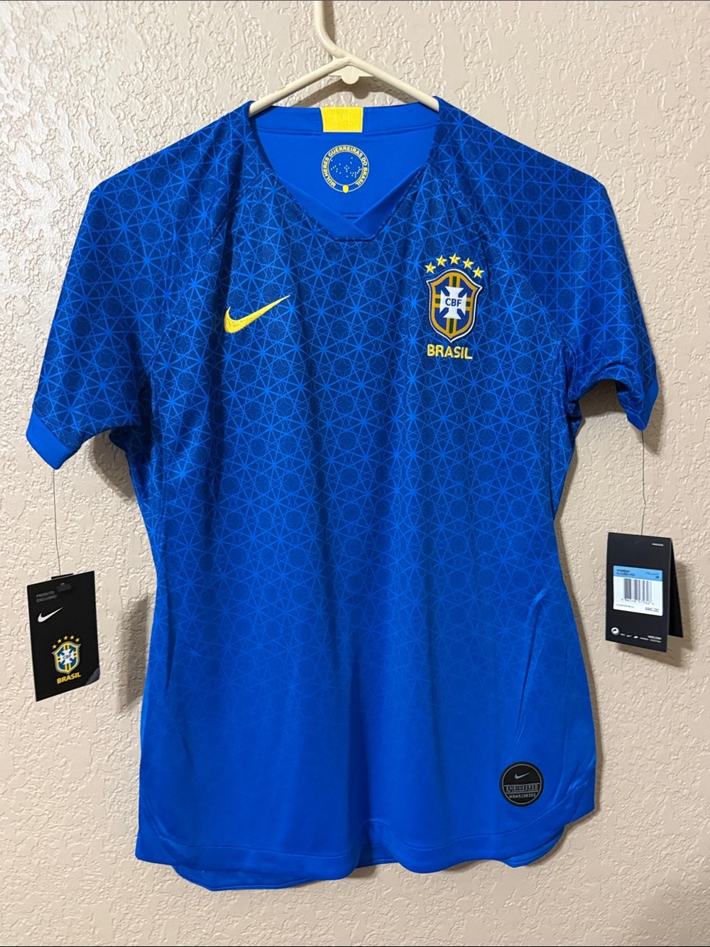 Nike Brazil Women's Blue Soccer Jersey with Yellow Accents